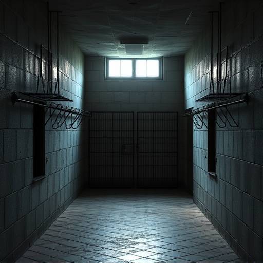Imagen de una celda de máxima seguridad con paredes de concreto, barrotes de acero y poca luz natural.