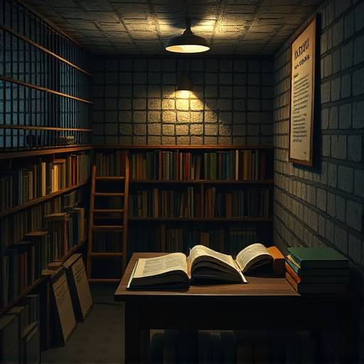 Imagen de una celda para presos políticos con libros, una mesa de estudio y un ambiente más confortable.